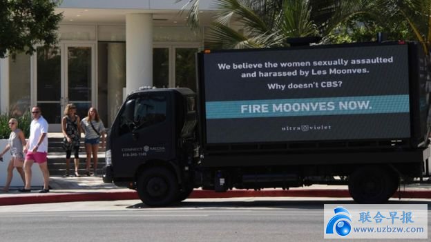 Slogan urging Mr Moonves' removal, California